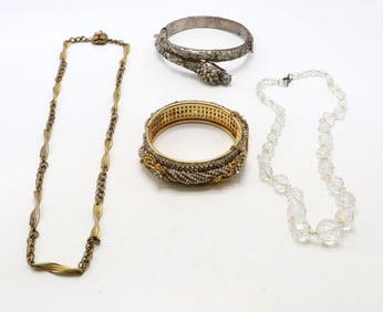 Miriam Haskell Necklace, Two Bracelets, and Crystal Necklace