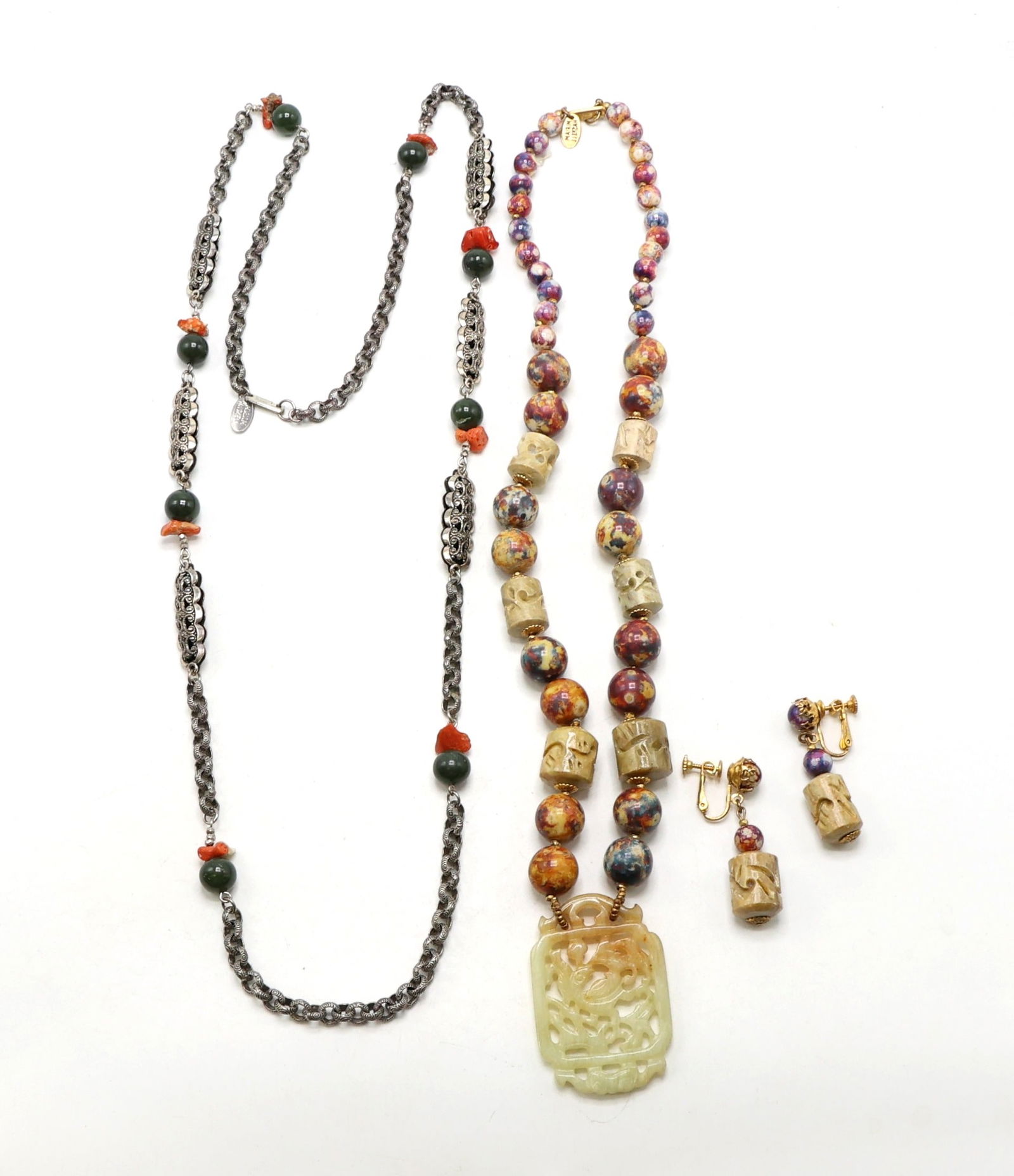 Miriam Haskell Chains and Beads Necklace Set With Clip Earrings (1 of 10)