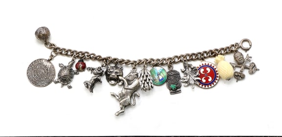 Sterling Silver Charm Bracelet with Assorted Charms
