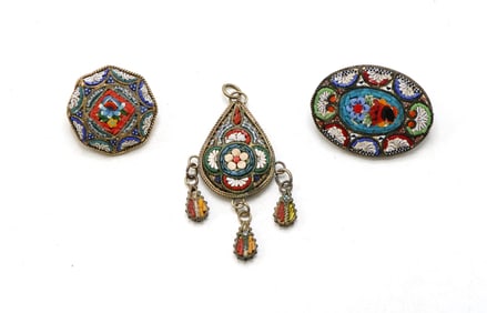 Micro Mosaic Pendant and Brooches