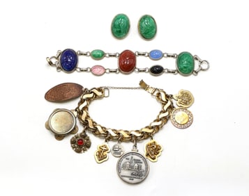 Charm Bracelet and Multicolor Stone Jewelry Set