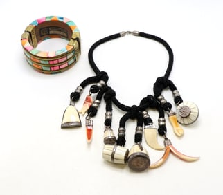 Handmade Indian Multicolor Bracelet and Rope Necklace with Charms