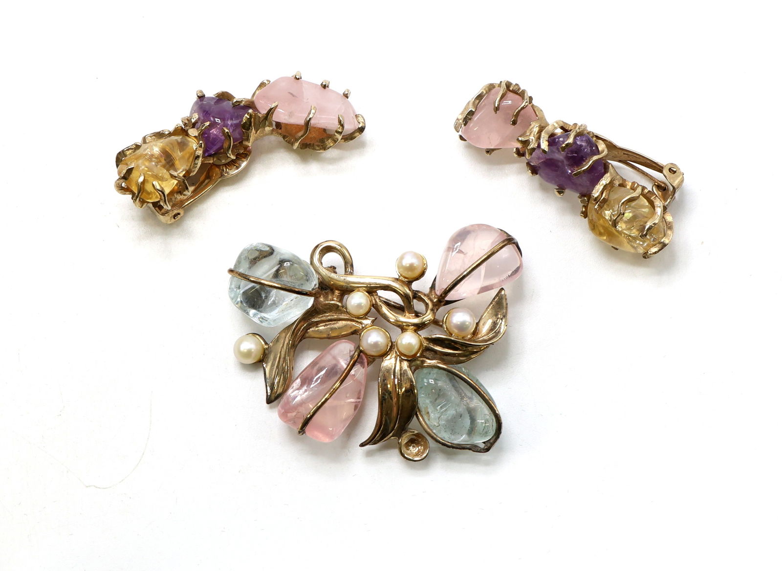 R. De Rosa Brooch and Clip-On Earrings with Gemstone Accents (1 of 6)