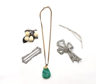 Sterling Cooke Brooch, Sterling Belt Buckle, Tulip Brooch, and Necklace