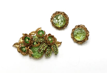 Miriam Haskell Brooch and Clip-On Earrings