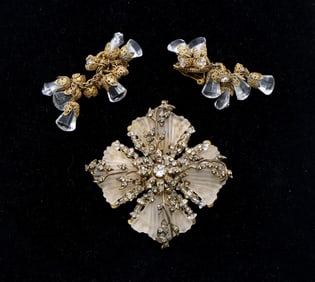 Miriam Haskell Brooch and Matching Clip-On Earrings