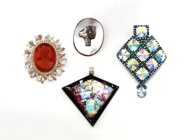 Bauer Brooch and Pendant Assortment with Cameo and Mosaic Designs