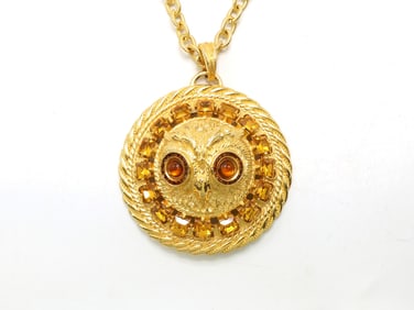 Lucien Piccard Gold-Tone Owl Pendant Necklace