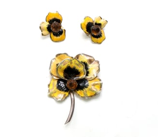 Nettie Rosenstein Enamel Brooch and Clip-On Earrings