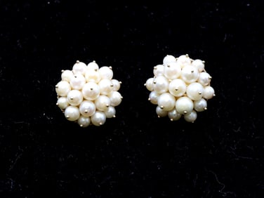 14K Gold Pearl Cluster Clip-On Earrings