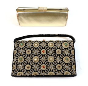 Metallic Clutch and Embroidered Evening Bag