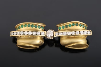 18k YG Diamond Emerald Brooch