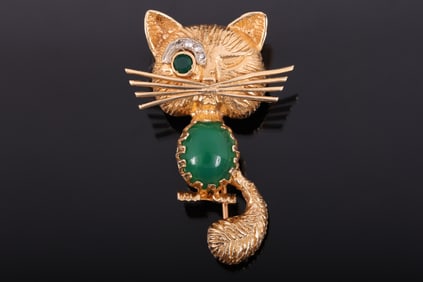 14k YG Emerald Diamond Pin