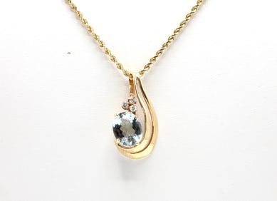 14k YG Aquamarine Necklace and Pendant