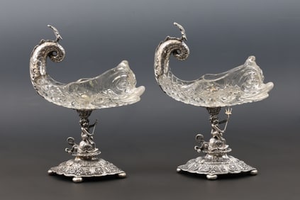 J.D. Schleissner German 800 Silver and Molded Crystal Master Salts