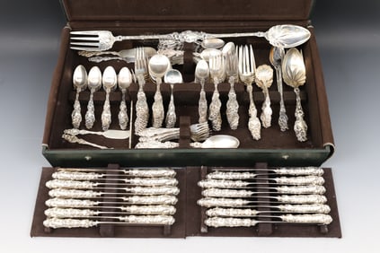 Whiting "Lily" Sterling Silver Flatware Service for 12 With Extras