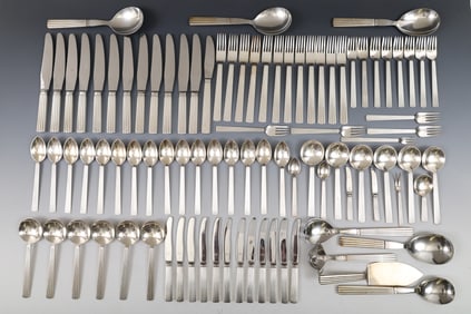 Georg Jensen "Bernadotte" Sterling Silver Flatware Service for 12 With Extras