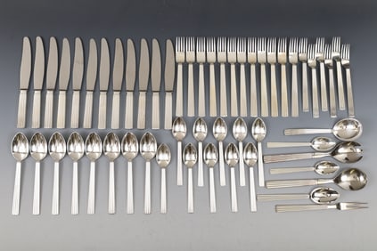 Georg Jensen "Bernadotte" Silver Plate Flatware Service for 6 With Extras