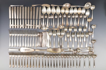 Dominick and Haff "Queen Anne-Plain" Sterling Silver Flatware Service for 12 With Extras