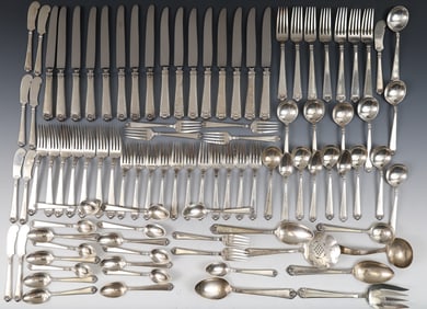 Watson "George II Rex" Sterling Silver Flatware Service for 9 With Extras