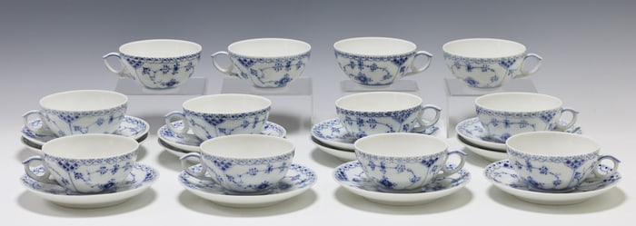 Royal Copenhagen "Blue Fluted - Half Lace" Porcelain Cups and Saucers