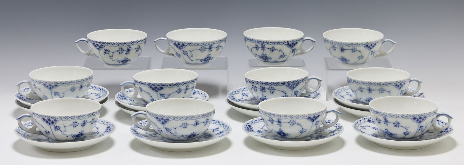 Royal Copenhagen "Blue Fluted - Half Lace" Porcelain Cups and Saucers (1 of 8)