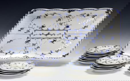 Royal Copenhagen "Blue Fluted - Half Lace" Porcelain Dessert Set