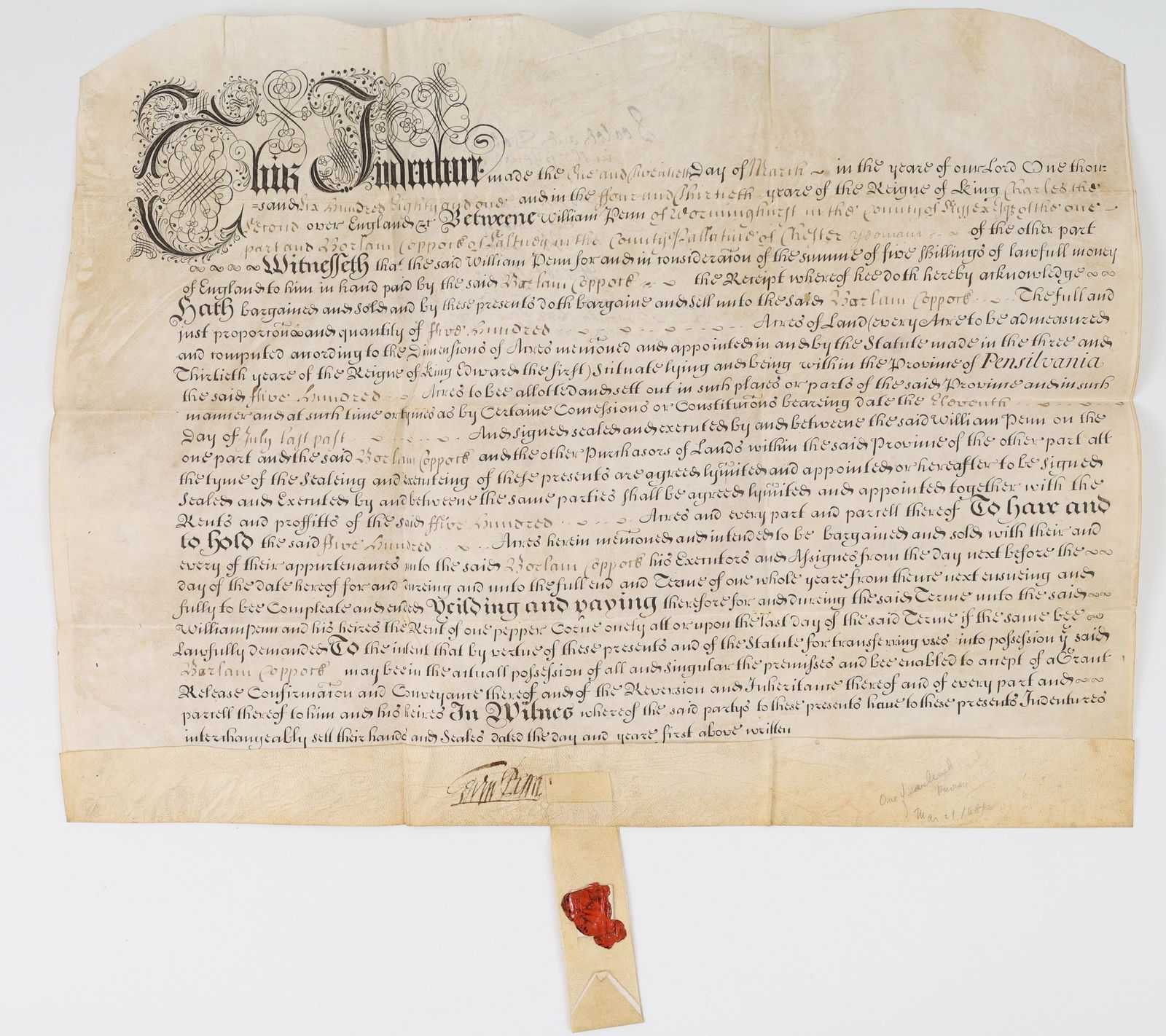 William Penn Signed Indenture-1681 (1 of 20)