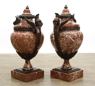 Neoclassical Bronze Mounted Marble Urns