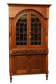 Empire Cherry and Tiger Maple Corner Cupboard