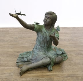 Bronze Garden Sculpture of a Girl With Butterflies