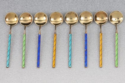 Jacob Tostrup Norwegian Sterling Silver Enameled Demitasse Spoons