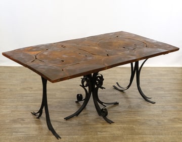Live Edge Wood and Wrought Iron Conservatory Table