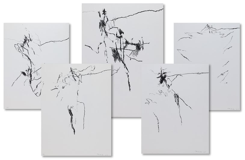 Armando (1929-2018): Complete set of five lithographs, "Gefechtsfeld (Battlefield)" on Rives BFK paper, 1986, each signed and dated in pencil, numbered 9/25, published by Steendrukkerij, Amsterdam, loose (as issued), each
