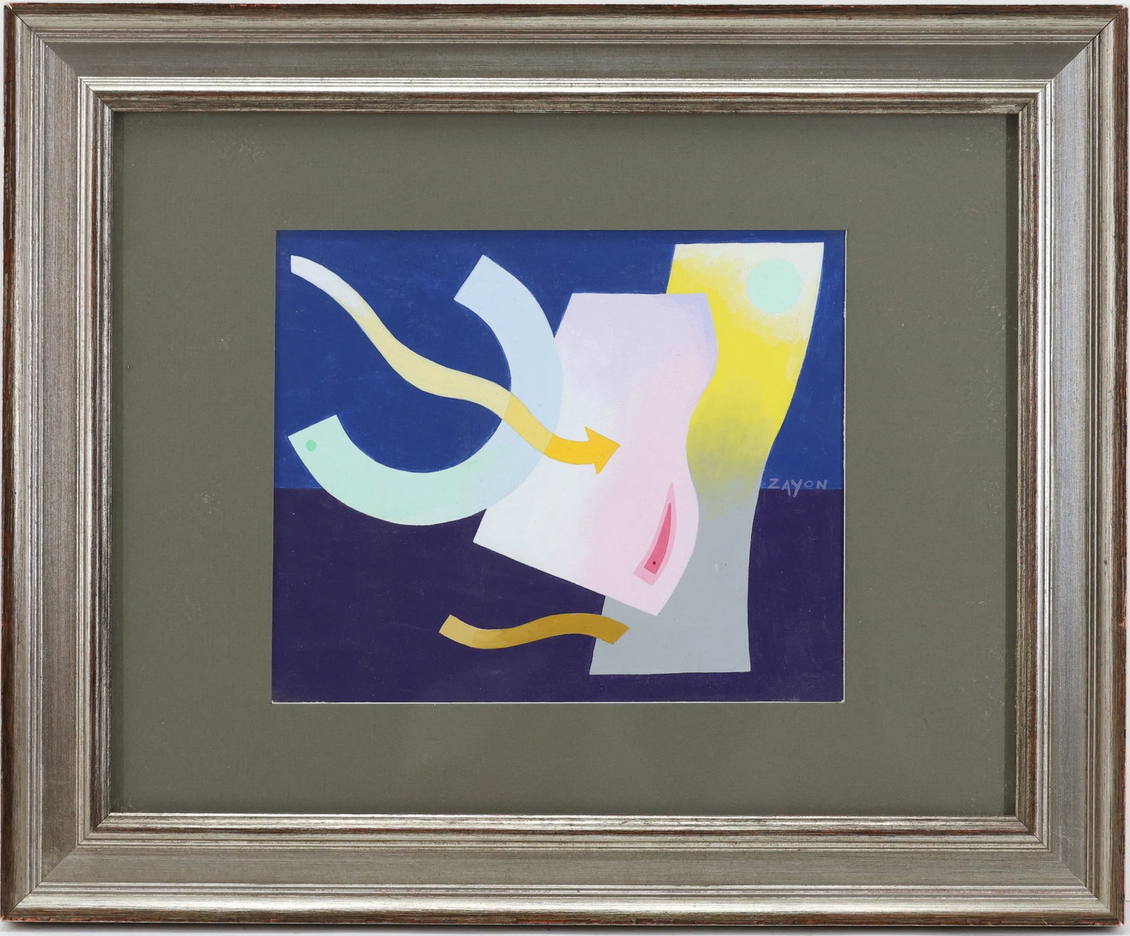 Seymour Zayon (Born 1930): Oil on board, SLR. Abstract composition. 7"h x 8.50"w and 13.75"h x 16.75"w framed