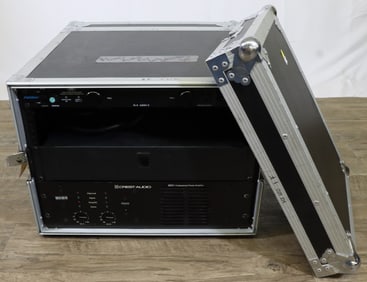 Road Runner 8-Space Road Rack, with Crest Audio Model 8001 Power Amp and Furman PL-8 Power