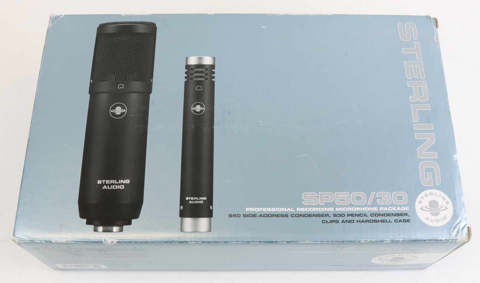 Sterling Audio SP50/30 Recording Mic Set: Sterling Audio SP50/30 set includes 2 microphones, a large diaphragm and a small diaphragm condenser. S50 large diaphragm mic is a side-address condenser; S30 is a pencil condenser. Both have cardioid