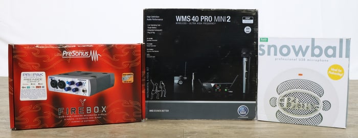 Presonus Firewire 400 Audio Interface, USB Podcasting Mic, and AKG Wireless Mic