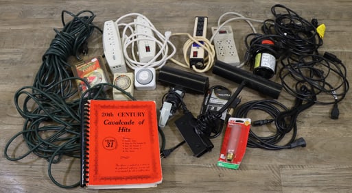 Assorted Electrical Cables, Power Strips & Clip Lights