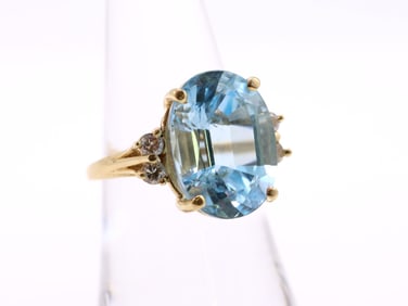 14k YG Sky Blue Topaz Diamond Ring