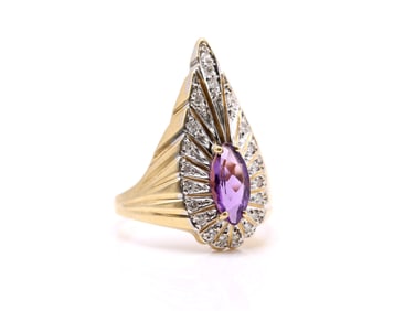 Erte 14k Amethyst Peacock Ring