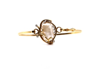 14k YG Pearl and Diamond Bracelet