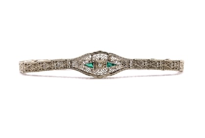 14k WG Diamond and Emerald Bracelet