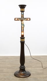 Ebonized Elm Crucifixion Floor Lamp