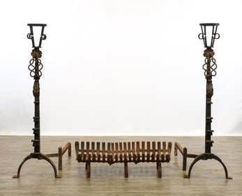 Wrought Iron Andirons in the Manner of Samuel Yellin