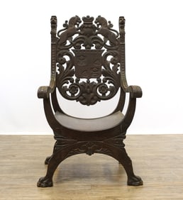 English Coat of Arms Savonarola Chair