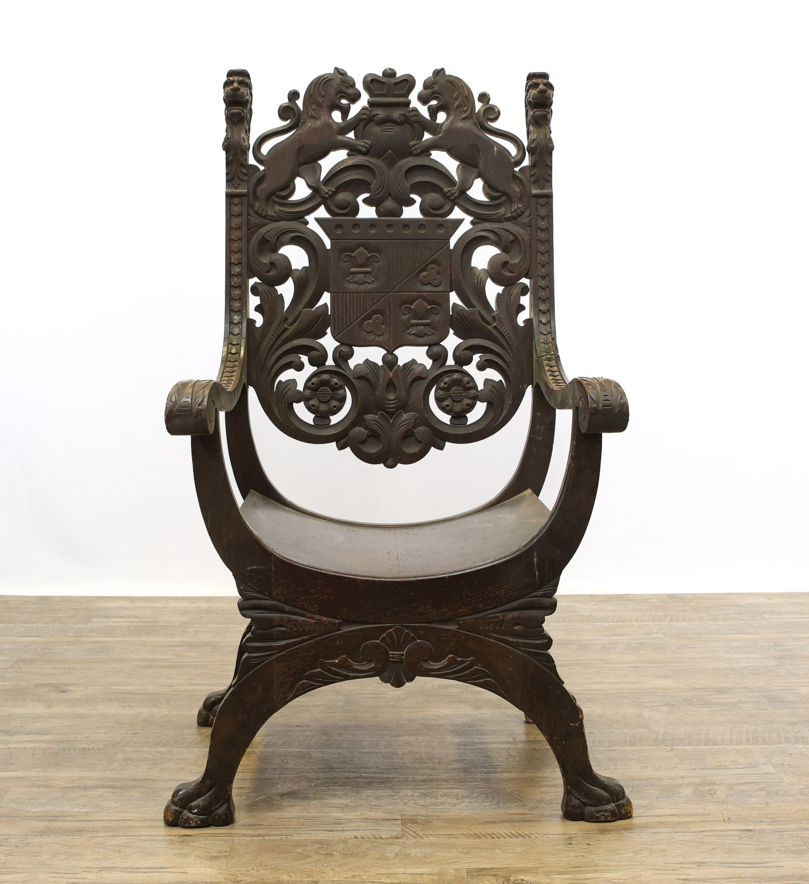 English Coat of Arms Savonarola Chair (1 of 16)