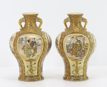 Gyukusho for Taizan Japanese Satsuma Pottery Vases