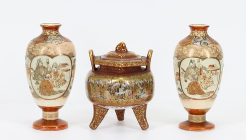Japanese Kutani Porcelain Vases and Censer