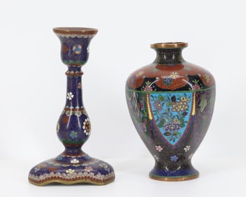 Japanese Cloisonne Vase and Candlestick